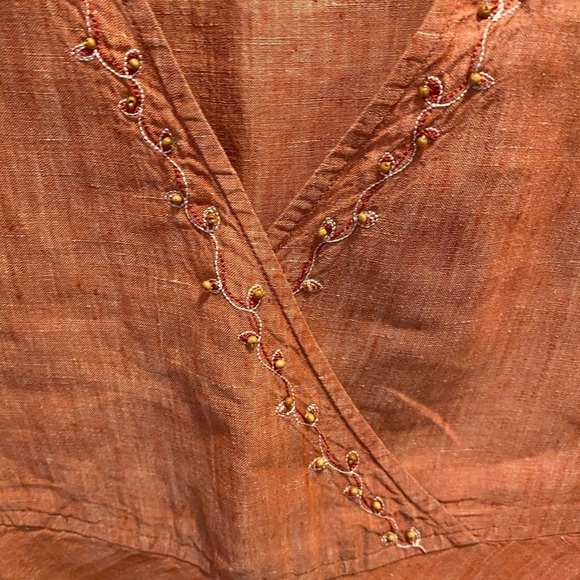 J. Jill 100% Linen Beaded Boho Indie Crossover Top Size 10 - Picture 5 of 5